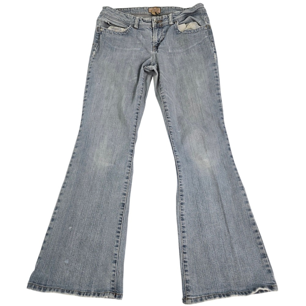 VTG Y2K Candies Flare Jeans‎ Womens 9 Low Rise Blue Denim Embroidered Pocket